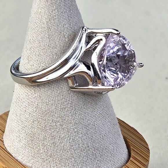 925 Sterling Silver Ring with Natural Pink Amethyst Gem & CZ - Picture 7 of 12